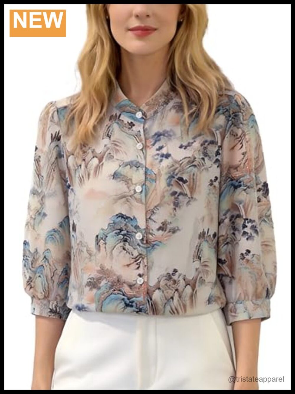 Women's Floral Print Puff Sleeve Button Loose Blouse Top Casual Chiffon Shirt